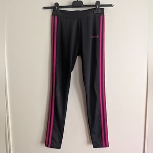 Adidas Kids Black Leggings with Pink Stripes